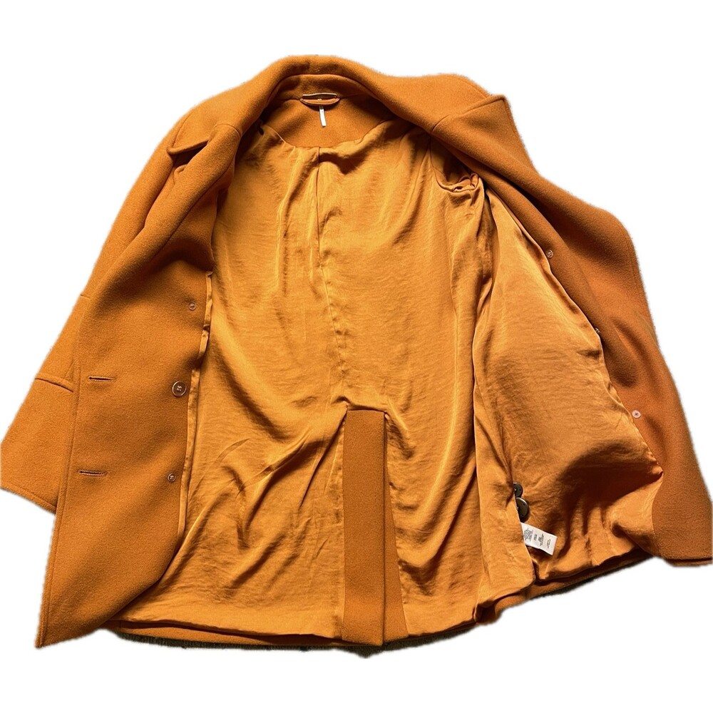 FREE PEOPLE Goldenrod Heavy Duty Wool Winter Peacoat Naiomi Womens Size Large - Picture 2 of 7